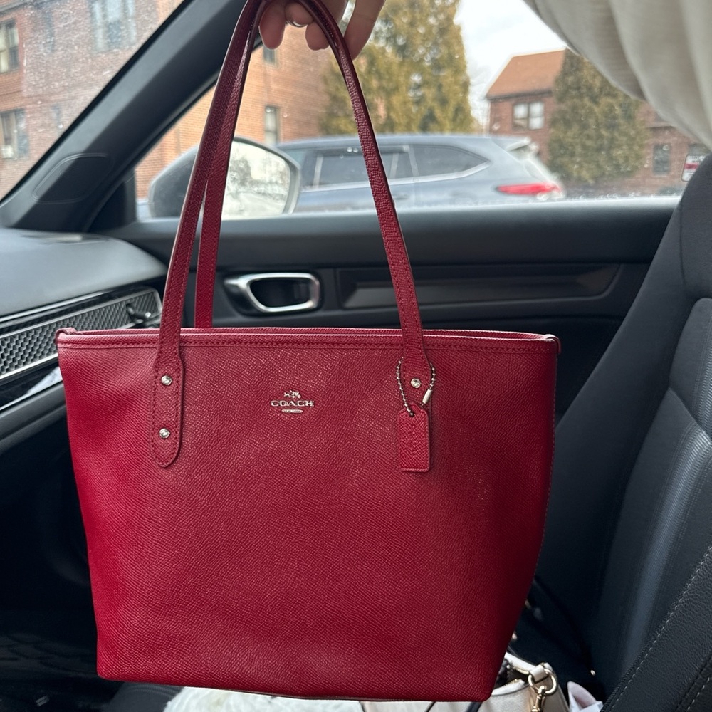 Coach Red Leather Tote Bag